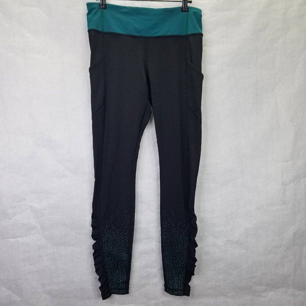 Lululemon Speed Tight IV Leggings Size 8 Lights Out Black Forage Teal Reflective